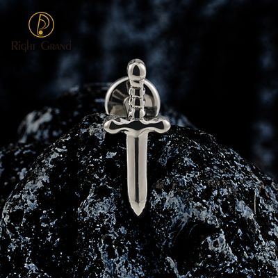 Right Grand ASTM F136 Titanium Internal Thread Tiny Sword Flat Back Earring 16G Dagger Cartilage Tragus Helix Stud Earlobe Piercing Jewelry