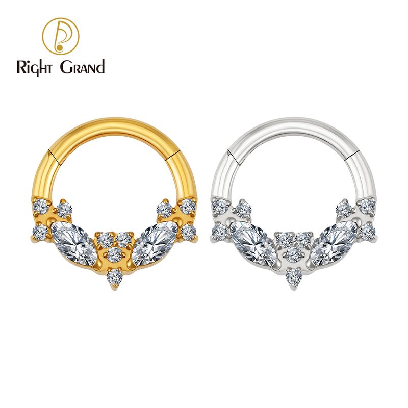 Right Grand ASTM F136 Titanium 16G Marquise CZ Septum Clicker Hinged Ring 8mm 10mm Daith Hoop Earring Helix Piercing Jewelry