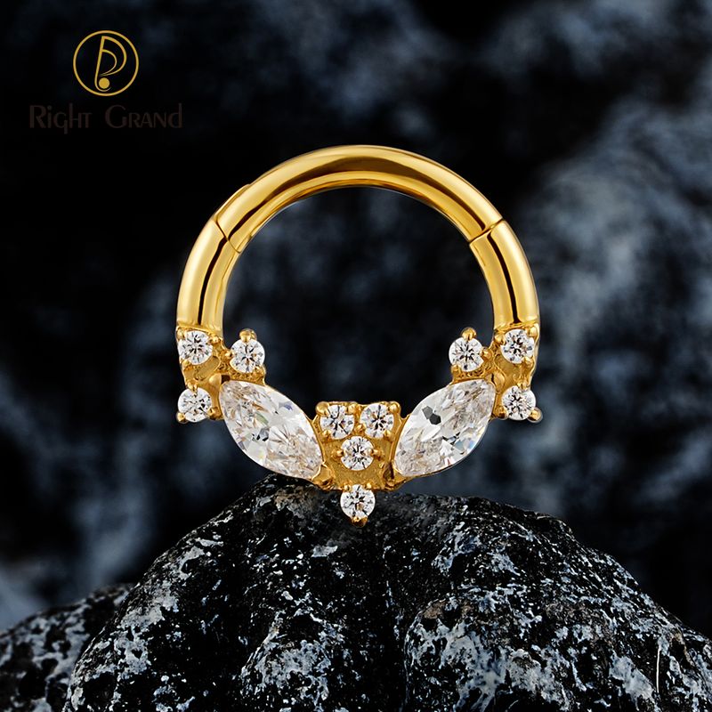 Right Grand ASTM F136 Titanium 16G Marquise CZ Septum Clicker Hinged Ring 8mm 10mm Daith Hoop Earring Helix Piercing Jewelry