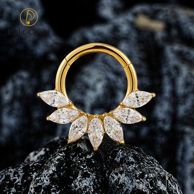 Right Grand 16G Marquise CZ Hinged Segment Hoop Nose Ring ASTM F136 Titanium Septum Piercing Cartilage Daith Hoop Earring