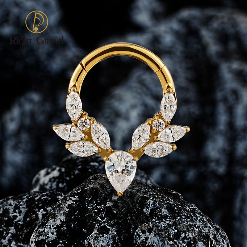 Right Grand ASTM F136 Titanium Vine Marquise CZ Septum Ring 16G Pear CZ Daith Earring Helix Cartilage Piercing Body Jewelry