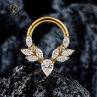 Right Grand ASTM F136 Titanium Vine Marquise CZ Septum Ring 16G Pear CZ Daith Earring Helix Cartilage Piercing Body Jewelry