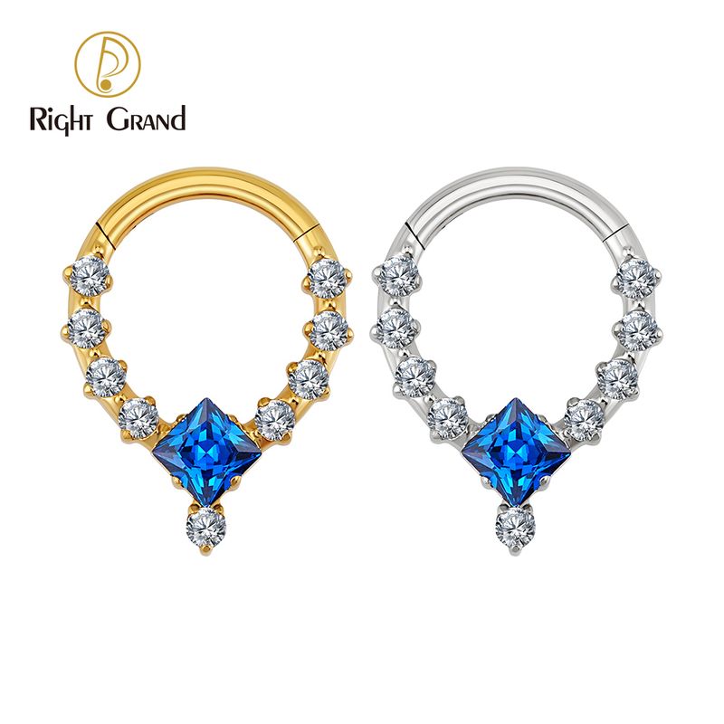 Right Grand ASTM F136 Titanium Square CZ Hinged Segment Septum Ring Daith Helix Hoop Earring Nose Piercing Body Jewelry