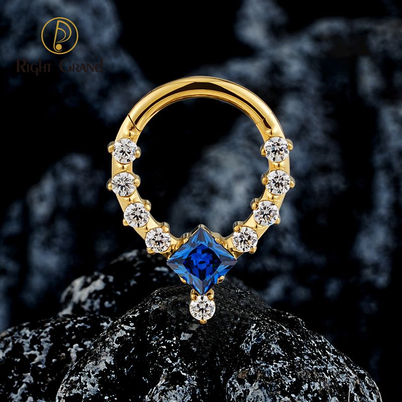 Right Grand ASTM F136 Titanium Square CZ Hinged Segment Septum Ring Daith Helix Hoop Earring Nose Piercing Body Jewelry