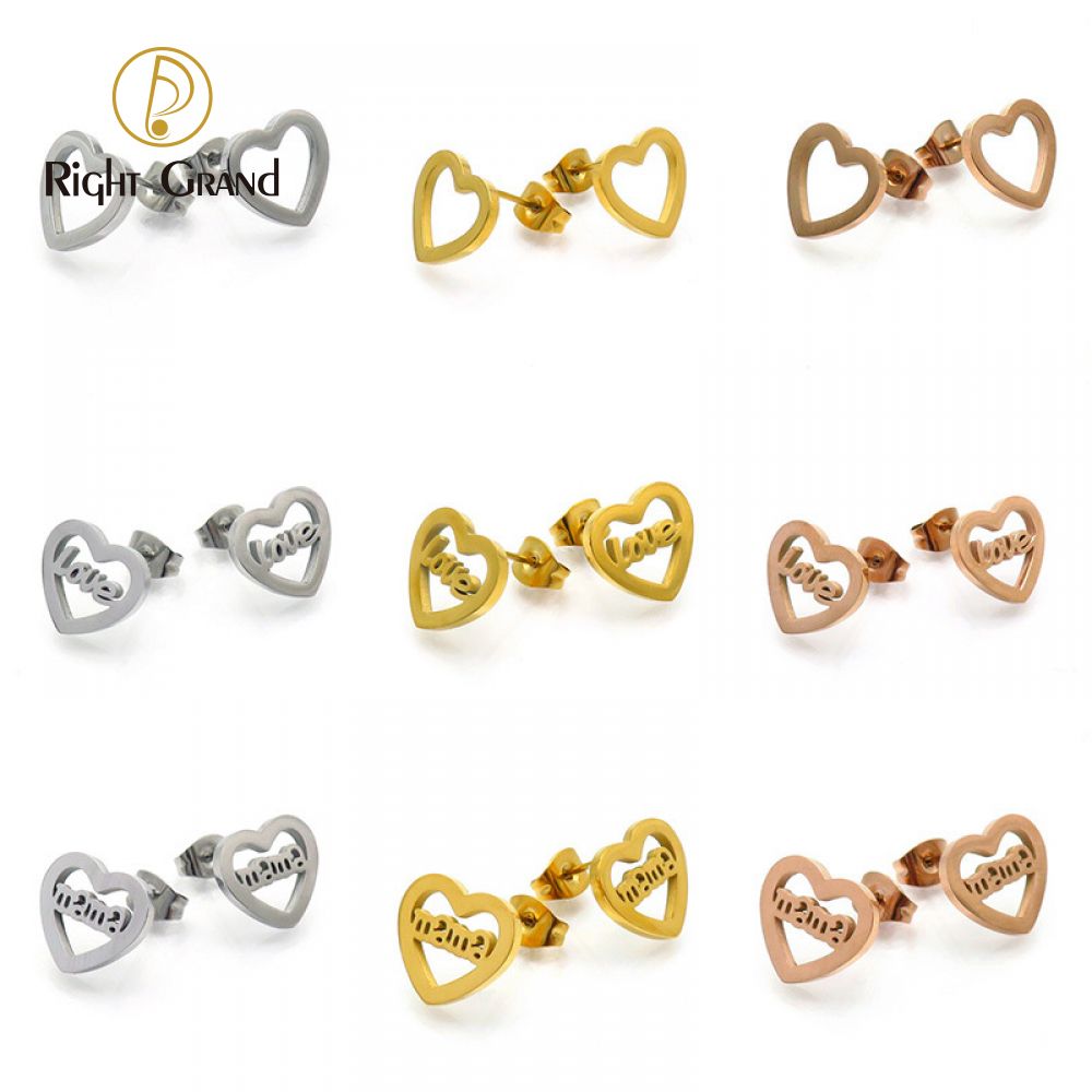 Right Grand New Mother&#39;S Day Gift 2025 Fashion Gold Plated Tiny Stainless Steel Mama Hollow Heart Love Stud Earrings for Women