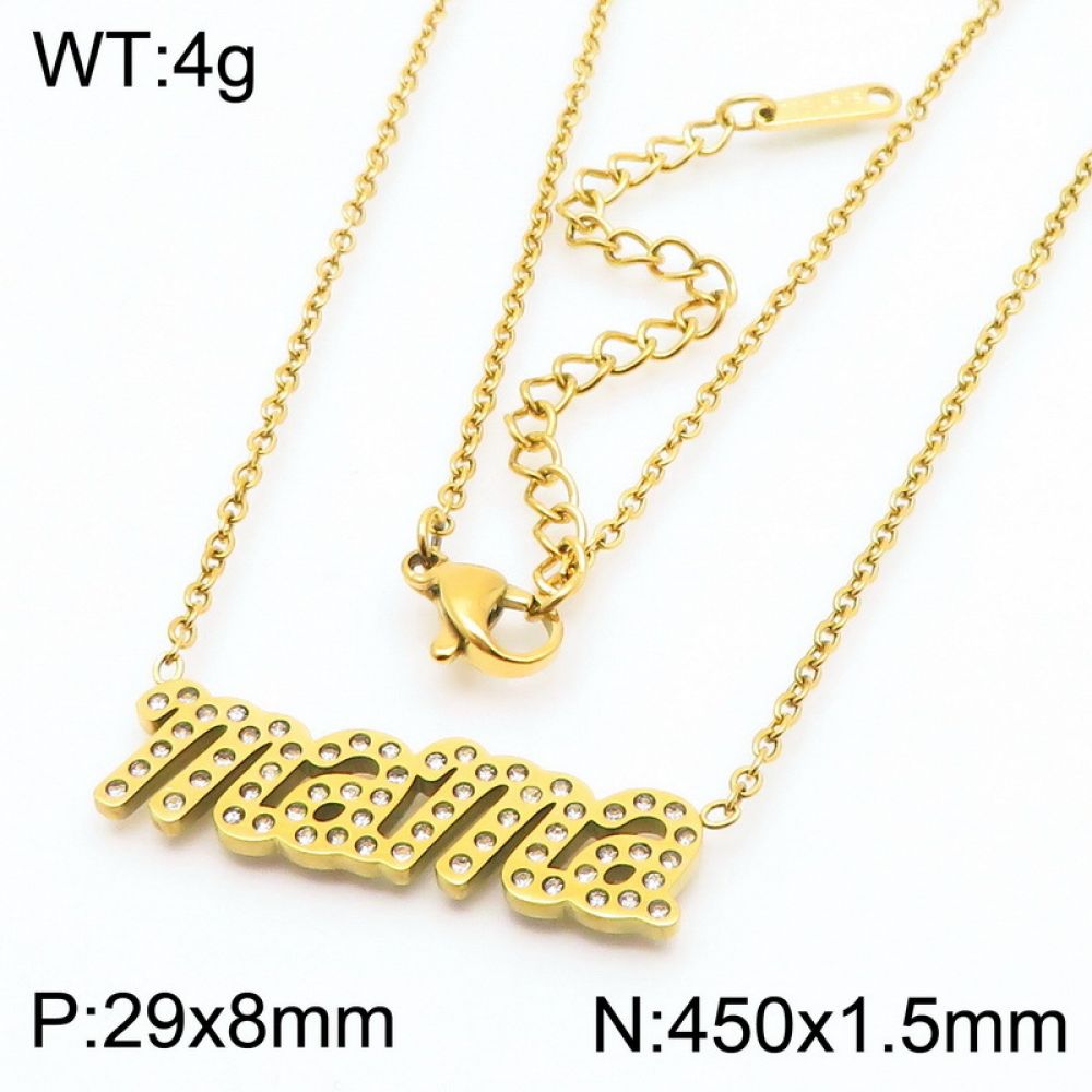 Right Grand 2025 Trending Product Stainless Steel Mothers Day Gifts Mama Letter Pendant Necklace Bracelet Earrings Jewelry Set, color: 18K Gold, size: Necklace