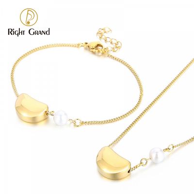 Right Grand Custom Women Fashion Jewelry Gold Plated Love Heart Pendant Pearl Necklaces Bracelet Valentines Jewelry Set