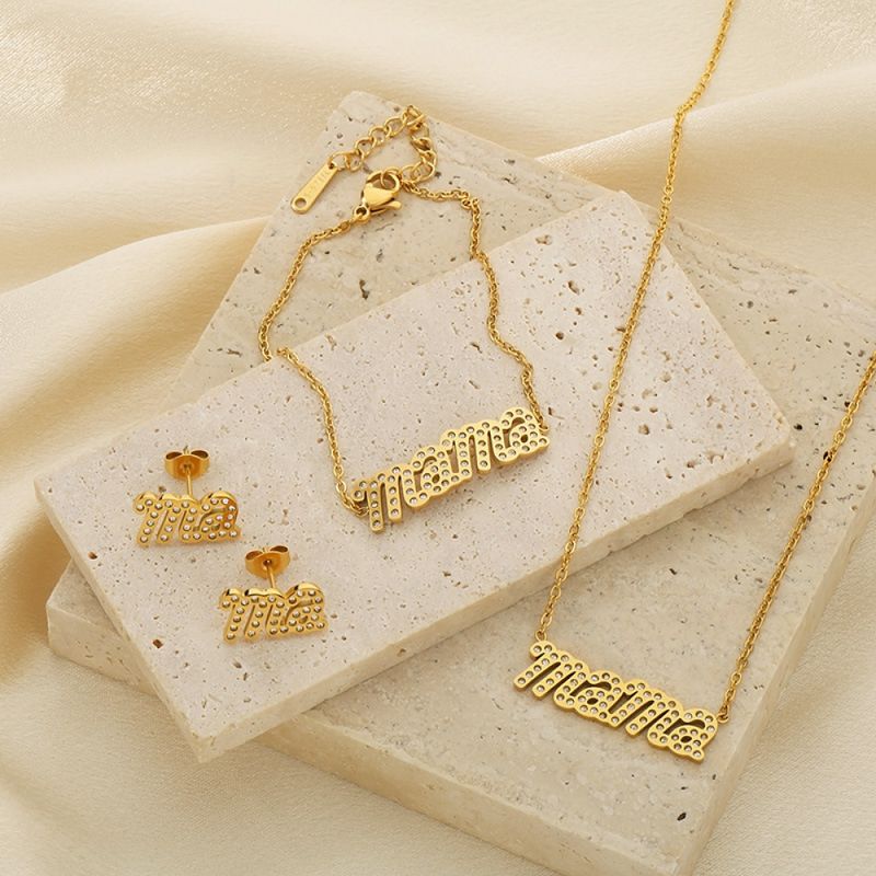 Right Grand 2025 Trending Product Stainless Steel Mothers Day Gifts Mama Letter Pendant Necklace Bracelet Earrings Jewelry Set