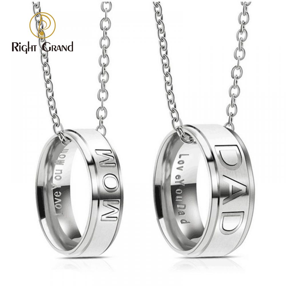 Right Grand Custom Blank Mothers Fathers Day Gift Fashion Jewelry Stainless Steel Ring Pendant Mom Dad Pendant Necklace