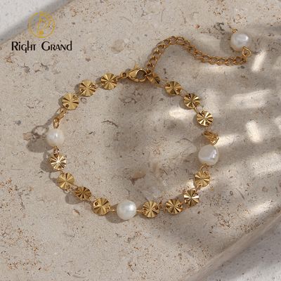 Right Grand Dainty Waterproof 18K Gold Plated Stainless Steel Jewelry Sets Snowflake Sheet Freshwater Pearl Necklace