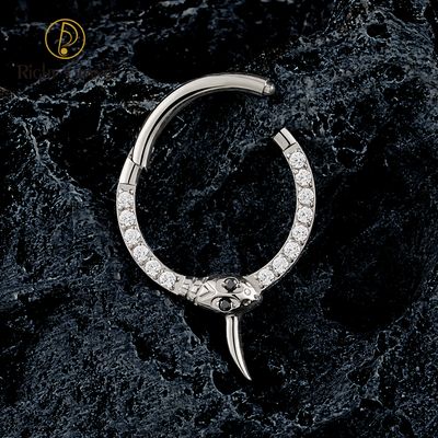 Right Grand ASTM F136 Titanium Snake CZ Septum Ring 16G Hinged Septum Clicker Nose Ring 8mm 10mm Daith Halloween Septum Jewelry