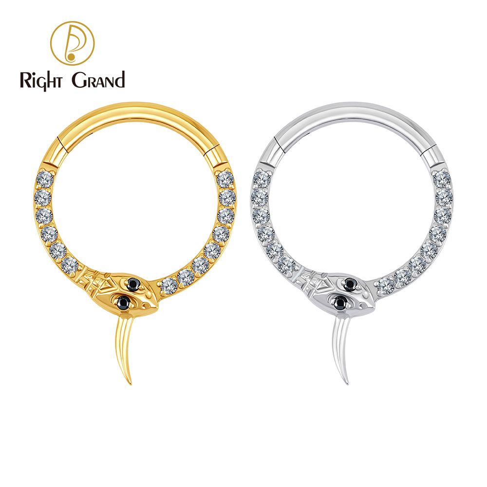 Right Grand ASTM F136 Titanium Snake CZ Septum Ring 16G Hinged Septum Clicker Nose Ring 8mm 10mm Daith Halloween Septum Jewelry