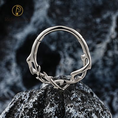 Right Grand ASTM F136 Titanium Branch Thorn Septum Clicker Nose Ring Helix Cartilage Daith Hoop Earring Piercing