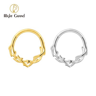 Right Grand ASTM F136 Titanium Branch Thorn Septum Clicker Nose Ring Helix Cartilage Daith Hoop Earring Piercing