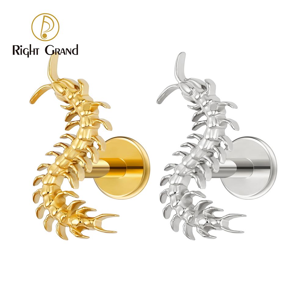 Right Grand ASTM F136 Titanium 16G Internal Thread Gothic Centipede Cartilage Earring Punk Helix Tragus Conch Snug Ear Labret Piercing Jewelry