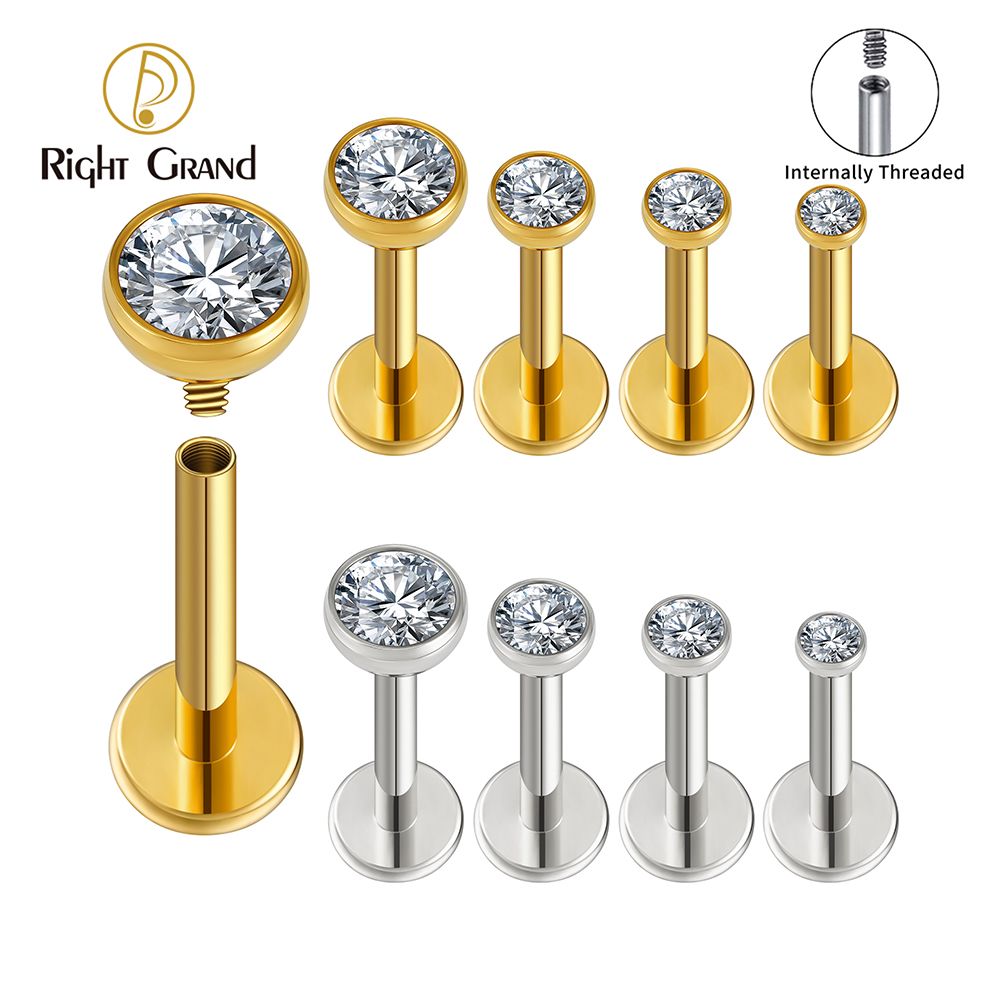 Right Grand ASTM F136 Titanium 16G Internal Thread Bezel Setting Cz Cartilage Earring Punk Helix Tragus Conch Snug Ear Labret Piercing Jewelry