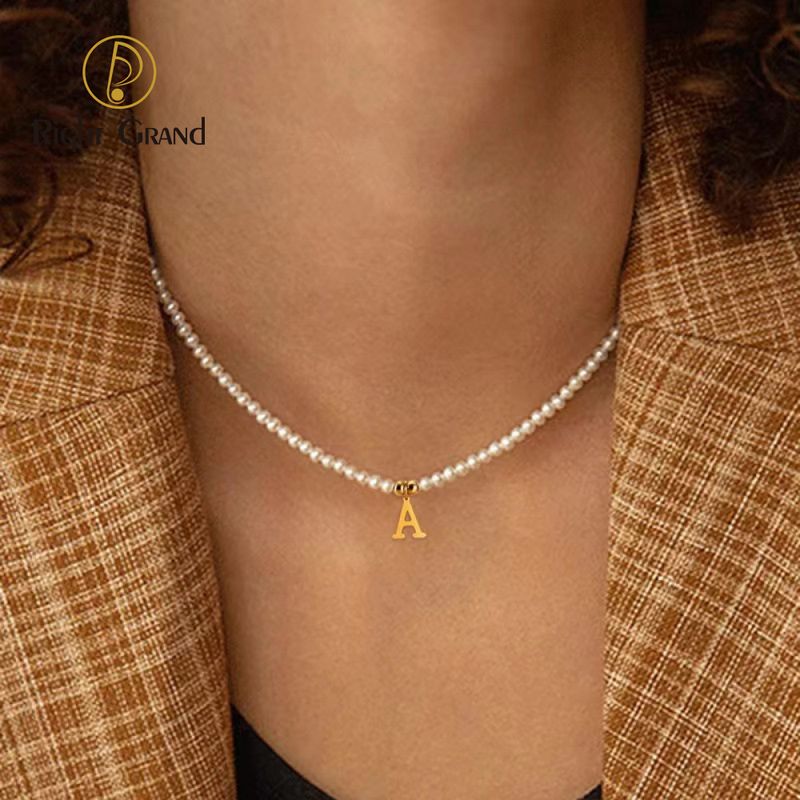 Right Grand Personalised Dainty Fashion Choker Jewelry Custom Letters Pendant A-Z Initial Name Imitation Pearl Necklace