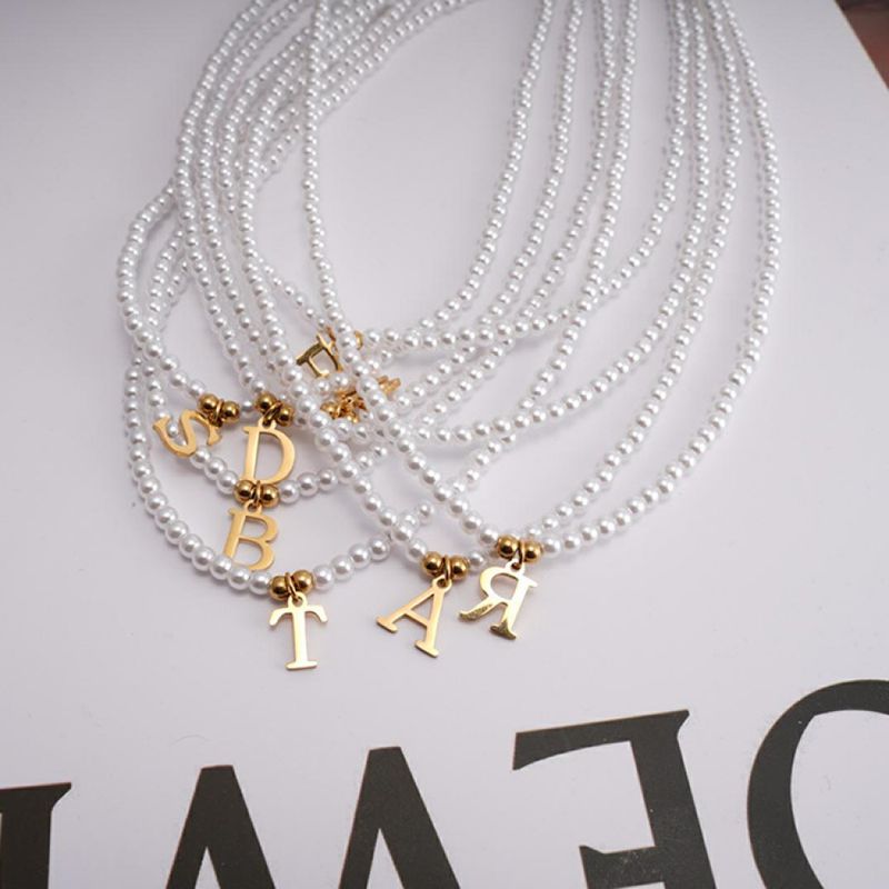 Right Grand Personalised Dainty Fashion Choker Jewelry Custom Letters Pendant A-Z Initial Name Imitation Pearl Necklace