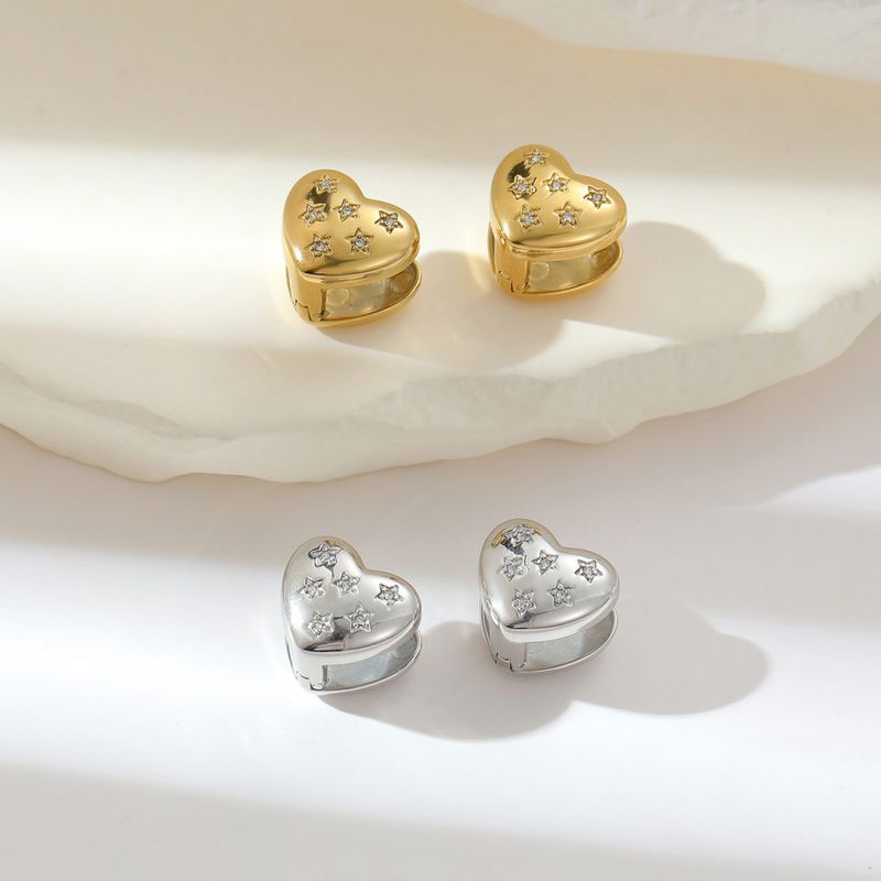 Right Grand Chic Style Stainless Steel Love Ear Clip Double Side Cubic Zirconia Earrings 18k Gold Plated Heart Ear Cuff Stud Earrings