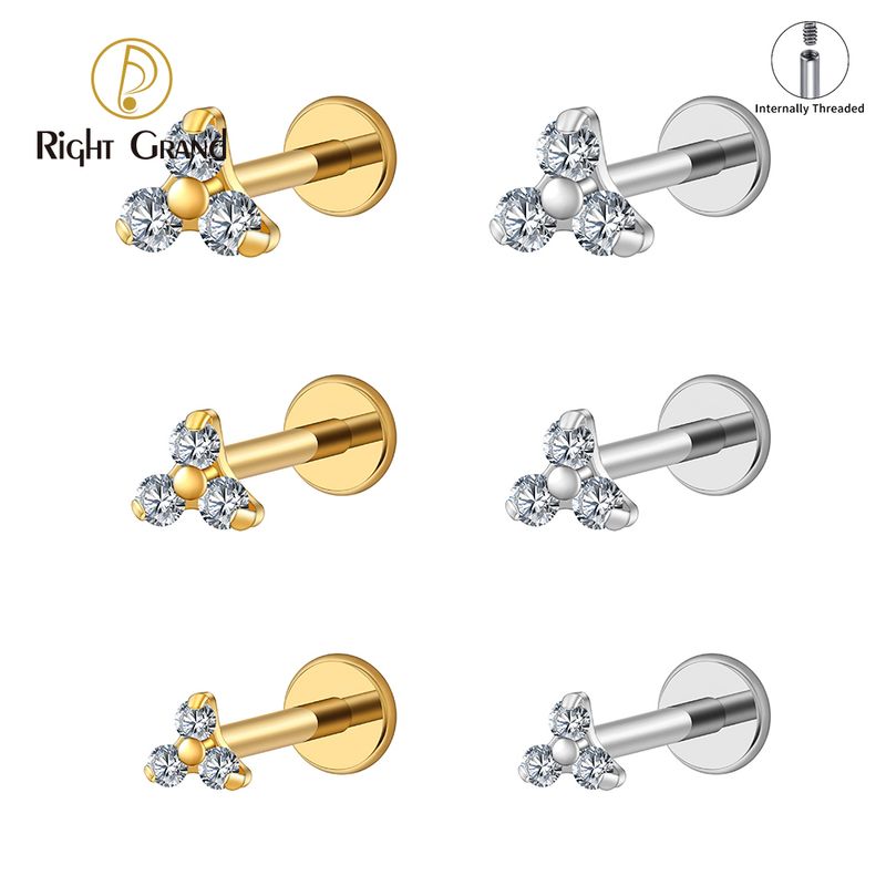 Right Grand ASTM F136 Titanium 16G Internal Thread Triple CZ Cartilage Helix Earring Trinity CZ Tragus Stud Conch Earlobe Lip Piercing Right Grand ASTM F136 Titanium 16G Internal Thread Triple CZ Cartilage Helix Earring Trinity CZ Tragus Stud Conch Earlobe Lip Piercing