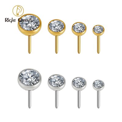 Right Grand ASTM F136 Titanium 16G Threadless Push Pin Bezel Setting Cz Cartilage Earring Punk Helix Tragus Conch Snug Ear Labret Piercing Top