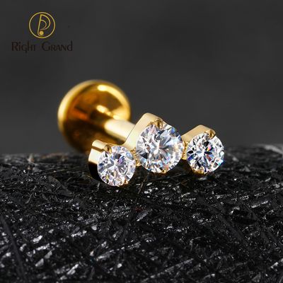 Right Grand ASTM F136 Titanium Internal Thread Triple CZ Cluster Cartilage Earring 16G Mini CZ Labret Tragus Helix Medusa Flat Back Piercing
