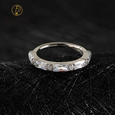 Right Grand ASTM F136 Titanium Baguette CZ 16G Simple Geometric Septum Nose Clicker Ring