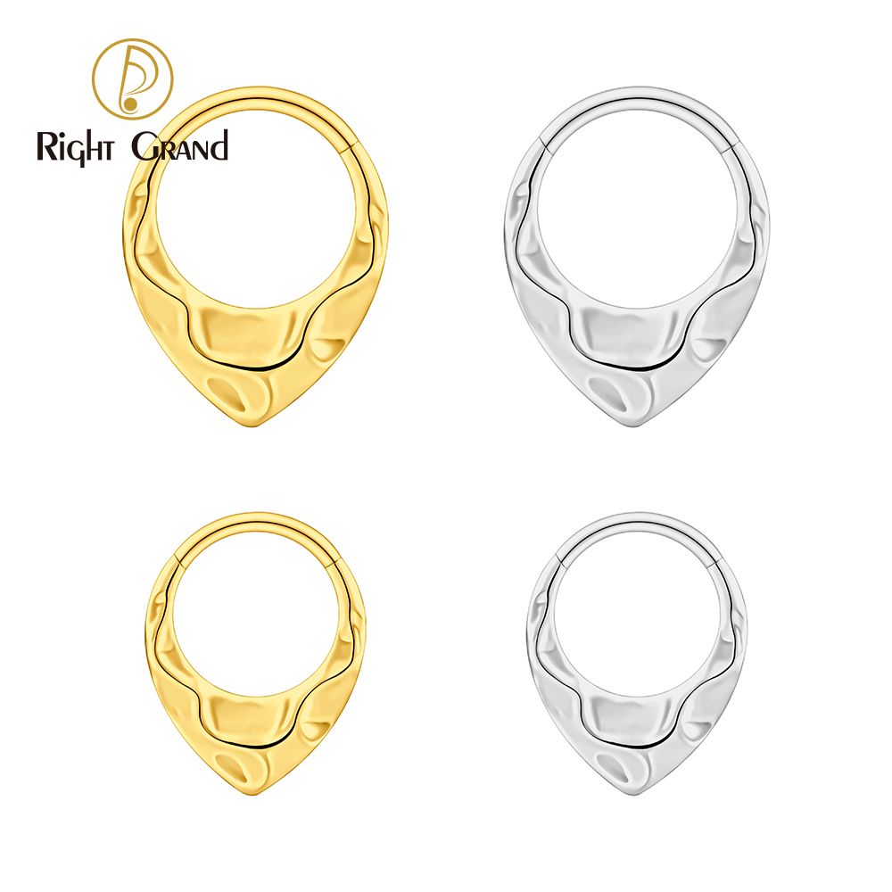 Right Grand ASTM F136 Titanium V Shaped Hammered Huggie Hoop Earring 16G Simple Geometric Septum Nose Clicker Ring