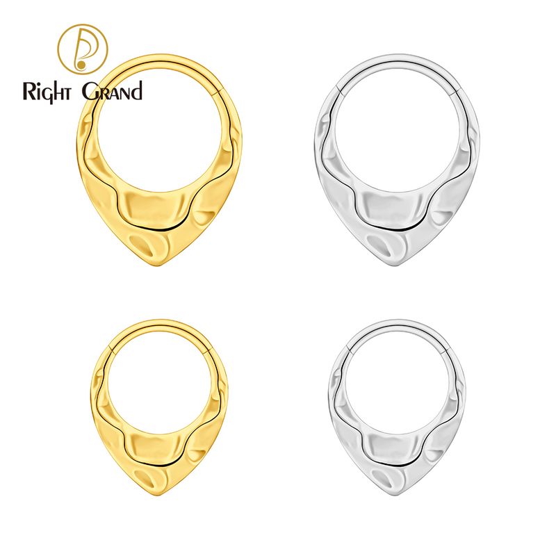 Right Grand ASTM F136 Titanium V Shaped Hammered Huggie Hoop Earring 16G Simple Geometric Septum Nose Clicker Ring