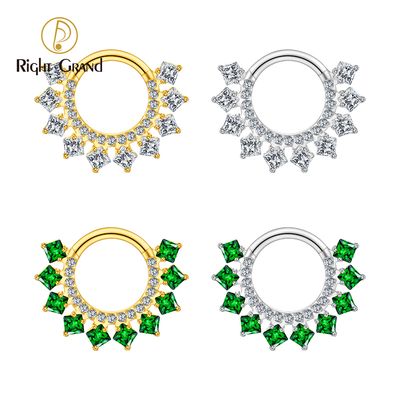 Right Grand ASTM F136 Titanium CZ Huggie Hoop Earring 16G Simple Geometric Septum Nose Clicker Ring