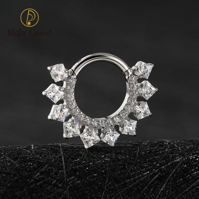 Right Grand ASTM F136 Titanium CZ Huggie Hoop Earring 16G Simple Geometric Septum Nose Clicker Ring
