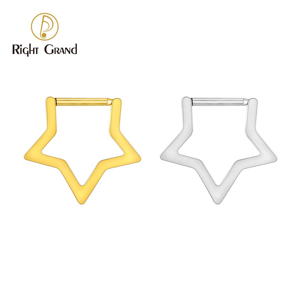 Right Grand ASTM F136 Titanium Huggie Hoop Earring 16G Simple Geometric Star Septum Nose Clicker Ring