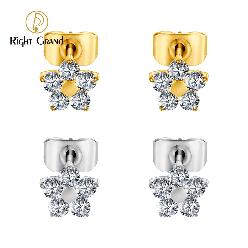 Right Grand ASTM F136 Titanium 20G Tiny Flower CZ Stud Earrings Minimalist Wedding Cartilage Earrings Jewelry Gift for Women