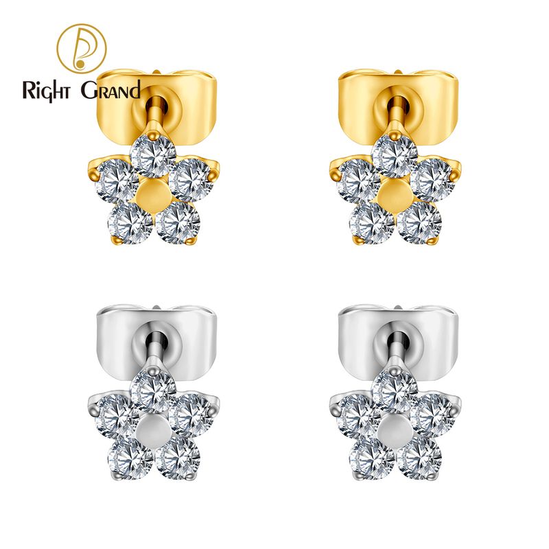 Right Grand ASTM F136 Titanium 20G Tiny Flower CZ Stud Earrings Minimalist Wedding Cartilage Earrings Jewelry Gift for Women