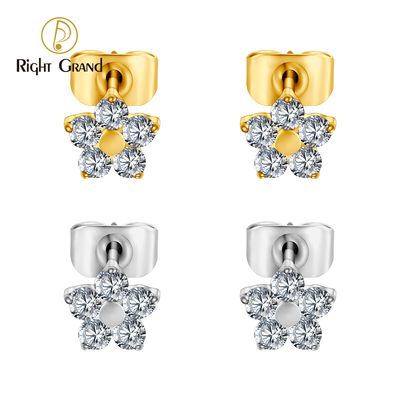 Right Grand ASTM F136 Titanium 20G Tiny Flower CZ Stud Earrings Minimalist Wedding Cartilage Earrings Jewelry Gift for Women
