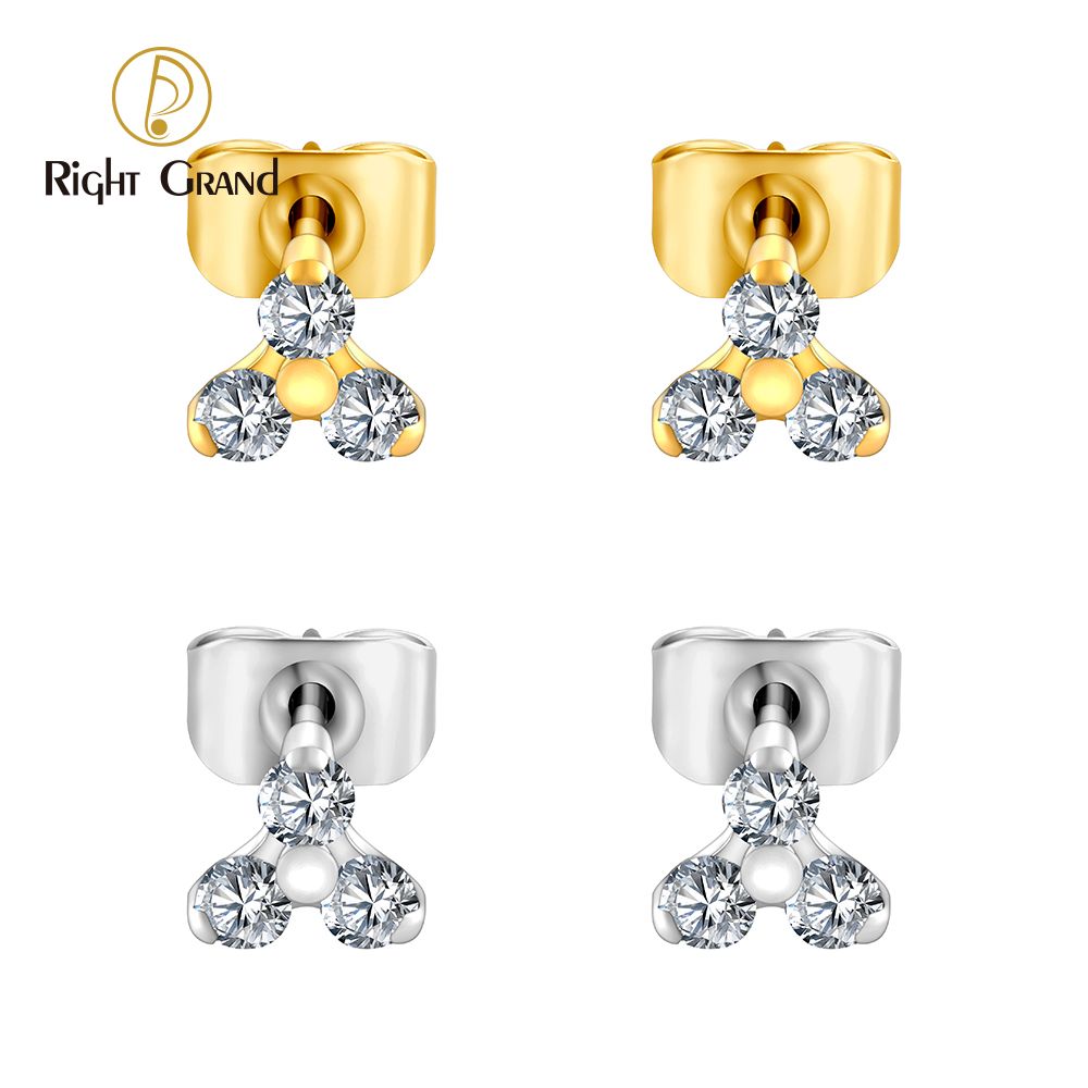 Right Grand ASTM F136 Titanium 20G Trinity CZ Stud Earrings Simple Hypoallergenic Cartilage Earring Set