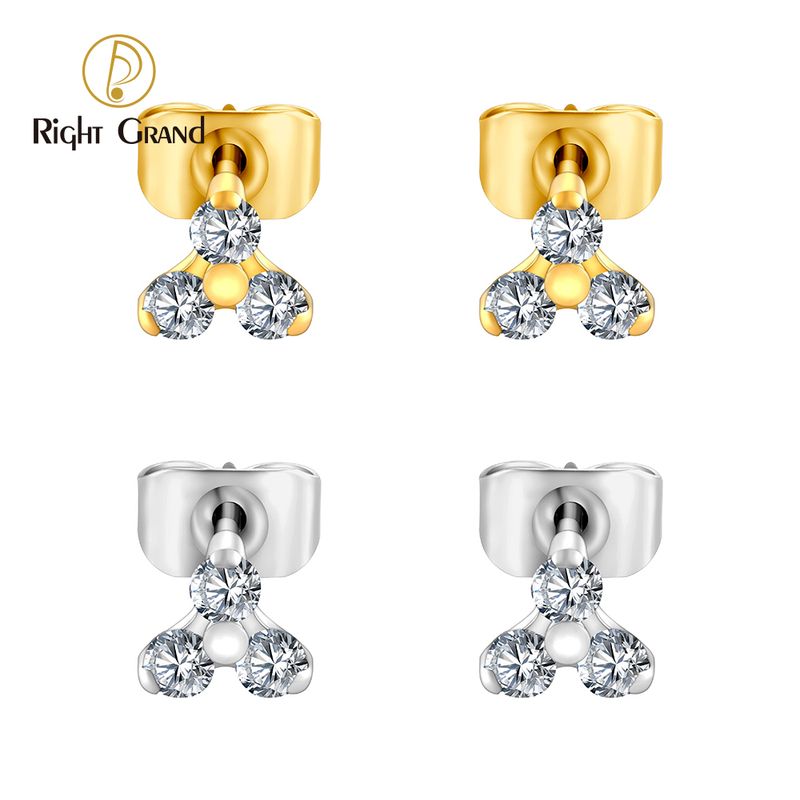 Right Grand ASTM F136 Titanium 20G Trinity CZ Stud Earrings Simple Hypoallergenic Cartilage Earring Set