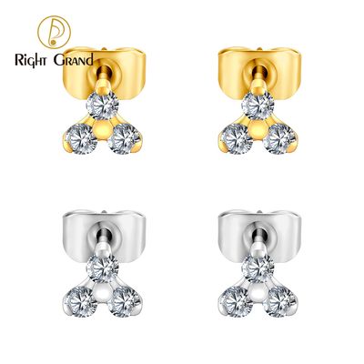 Right Grand ASTM F136 Titanium 20G Trinity CZ Stud Earrings Simple Hypoallergenic Cartilage Earring Set