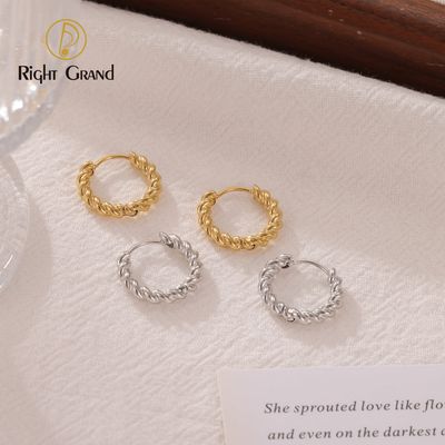 Right Grand Twisted Circle Jewelry 18K Gold Plated Earrings Stainless Steel Geometric Twist Fashion Hoop Earrings for Women
