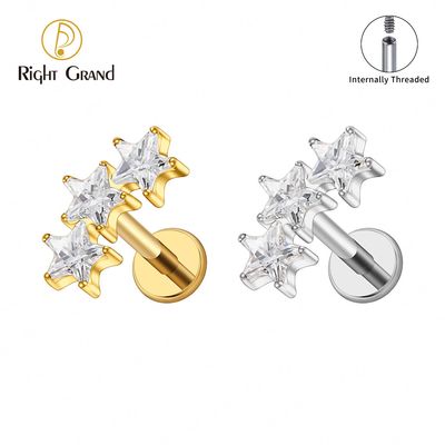 Right Grand ASTM F136 Titanium 16G Internal Threaded Triple Star Cluster Cartilage Earring 16G Flat Back Labret Stud Tragus Helix Piercing Jewelry Right Grand ASTM F136 Titanium 16G Internal Threaded Triple Star Cluster Cartilage Earring 16G Flat Back Labret Stud Tragus Helix Piercing Jewelry