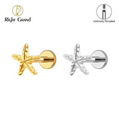 Right Grand ASTM F136 Titanium 16G Internal Threaded Starfish Cartilage Earring 16G Flat Back Labret Stud Tragus Helix Piercing Jewelry Right Grand ASTM F136 Titanium 16G Internal Threaded Starfish Cartilage Earring 16G Flat Back Labret Stud Tragus Helix Piercing Jewelry
