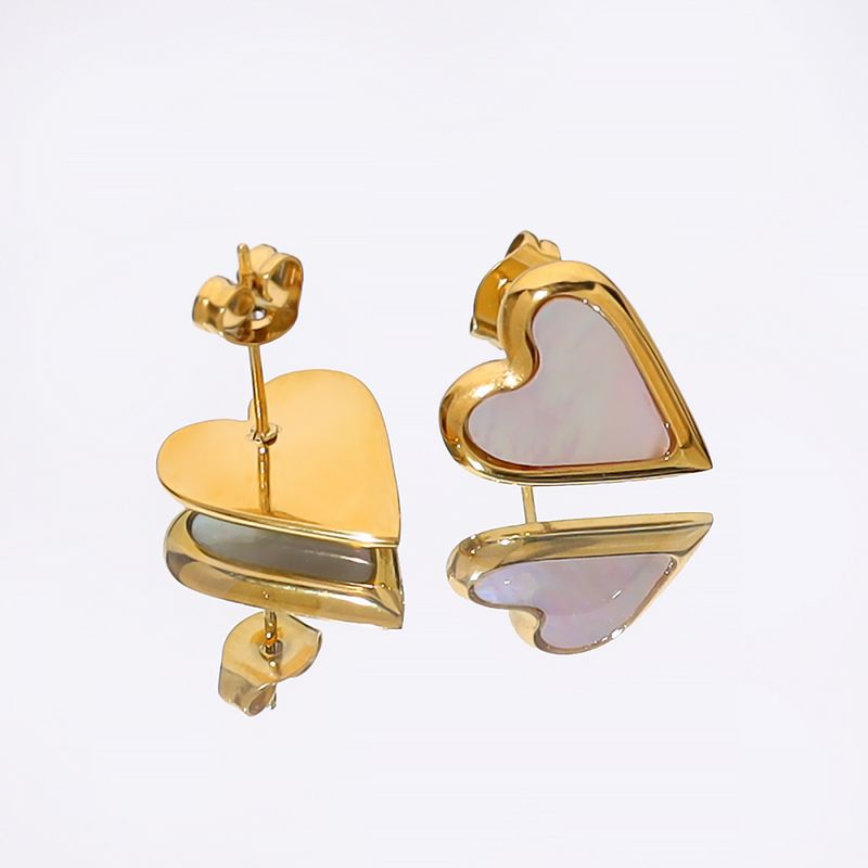 Right Grand Gold Plated Heart Earrings Stainless Steel White Natural Shell Heart Stud Earring
