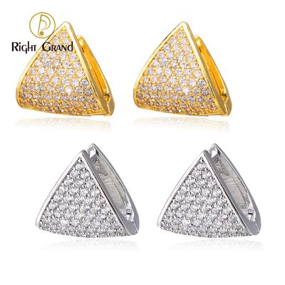 Right Grand New Trendy 18K Gold Plated Dainty Cube Triangle Zircon Pave Starry Sky Stud Earrings