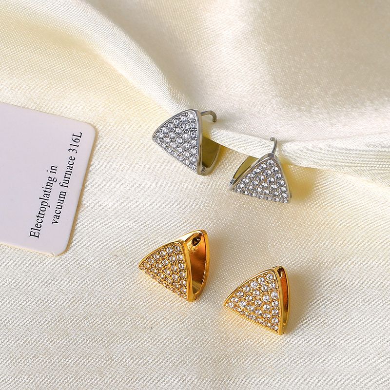 Right Grand New Trendy 18K Gold Plated Dainty Cube Triangle Zircon Pave Starry Sky Stud Earrings