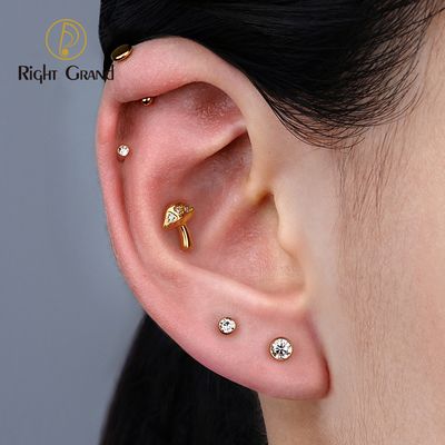 Right Grand ASTM F136 Titanium 16G Mushroom Internal Thread Flat Back Labret Cartilage Tragus Helix Nose Stud Piercing