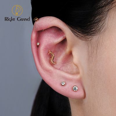 Right Grand ASTM F136 Titanium 16G Internal Thread Gothic Centipede Cartilage Earring Punk Helix Tragus Conch Snug Ear Labret Piercing Jewelry