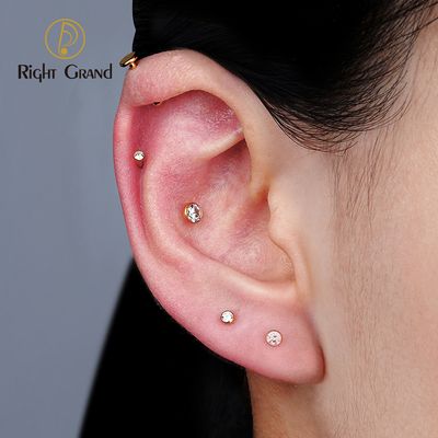 Right Grand ASTM F136 Titanium 16G Threadless Push Pin Bezel Setting Cz Cartilage Earring Punk Helix Tragus Conch Snug Ear Labret Piercing Jewelry