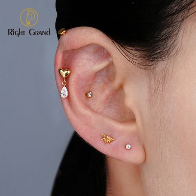 Right Grand ASTM F136 Titanium 16G Internal Thread Heart Cartilage Earring with Dangling Teardrop CZ Helix Tragus Labret Stud Piercing Jewelry