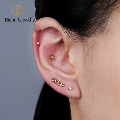 Right Grand ASTM F136 Titanium 16G Internal Thread Dainty Heart CZ Cartilage Earring Punk Helix Tragus Conch Snug Ear Labret Piercing Jewelry