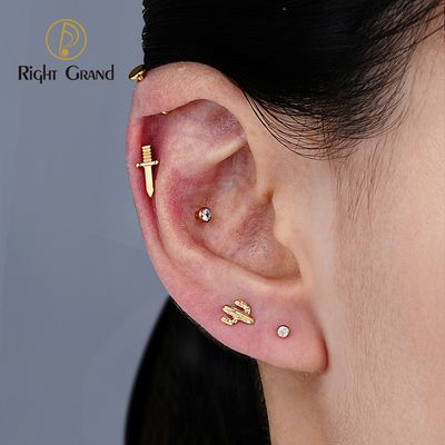 Right Grand ASTM F136 Titanium 16G Internal Thread Cactus Cartilage Earring Labret Helix Tragus Conch Stud Piercing